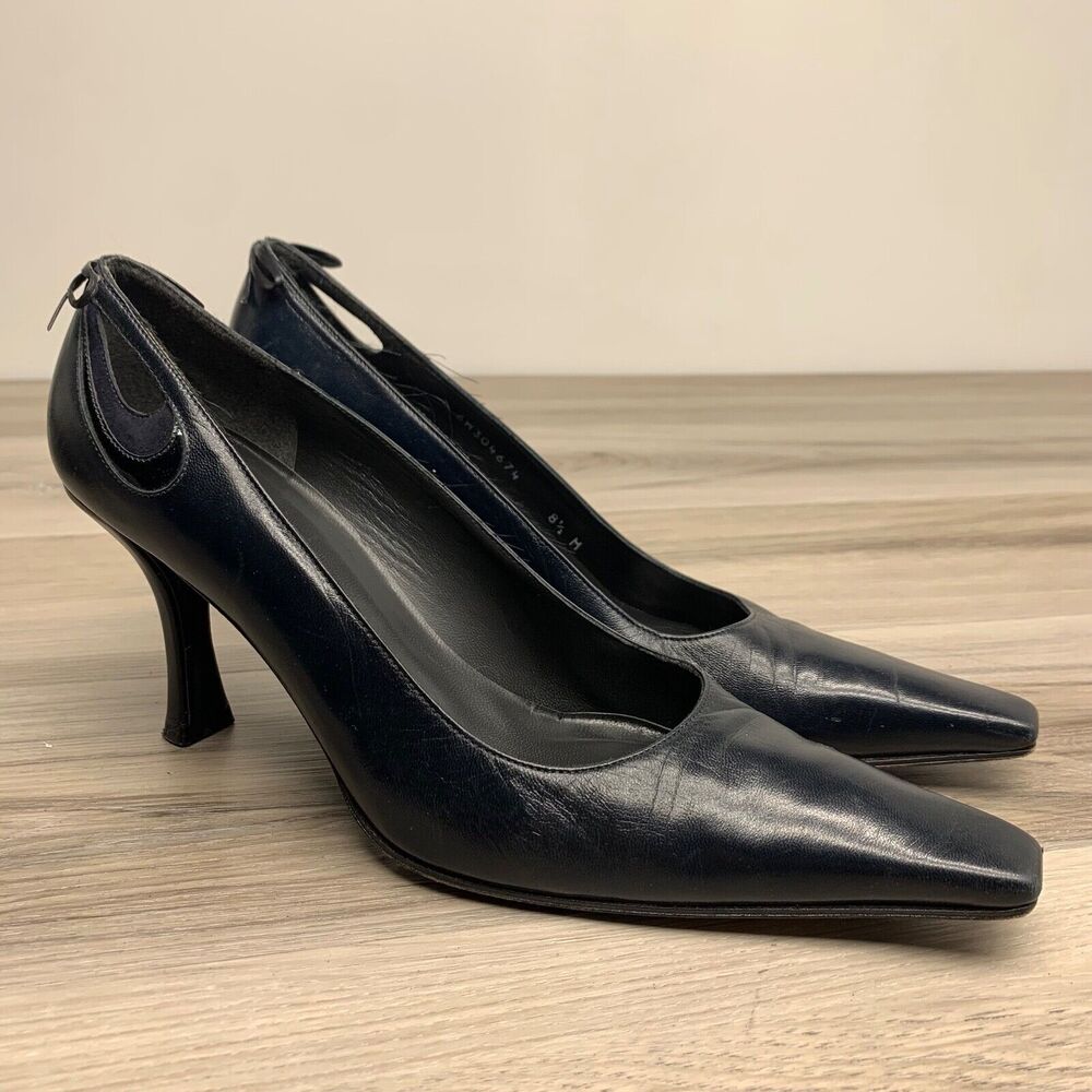Staurt Weitzman Dark Blue Patent Leather Heels Pumps Size 8.5 M Square Point Toe